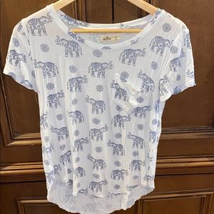 White Tee with Elephant Pattern